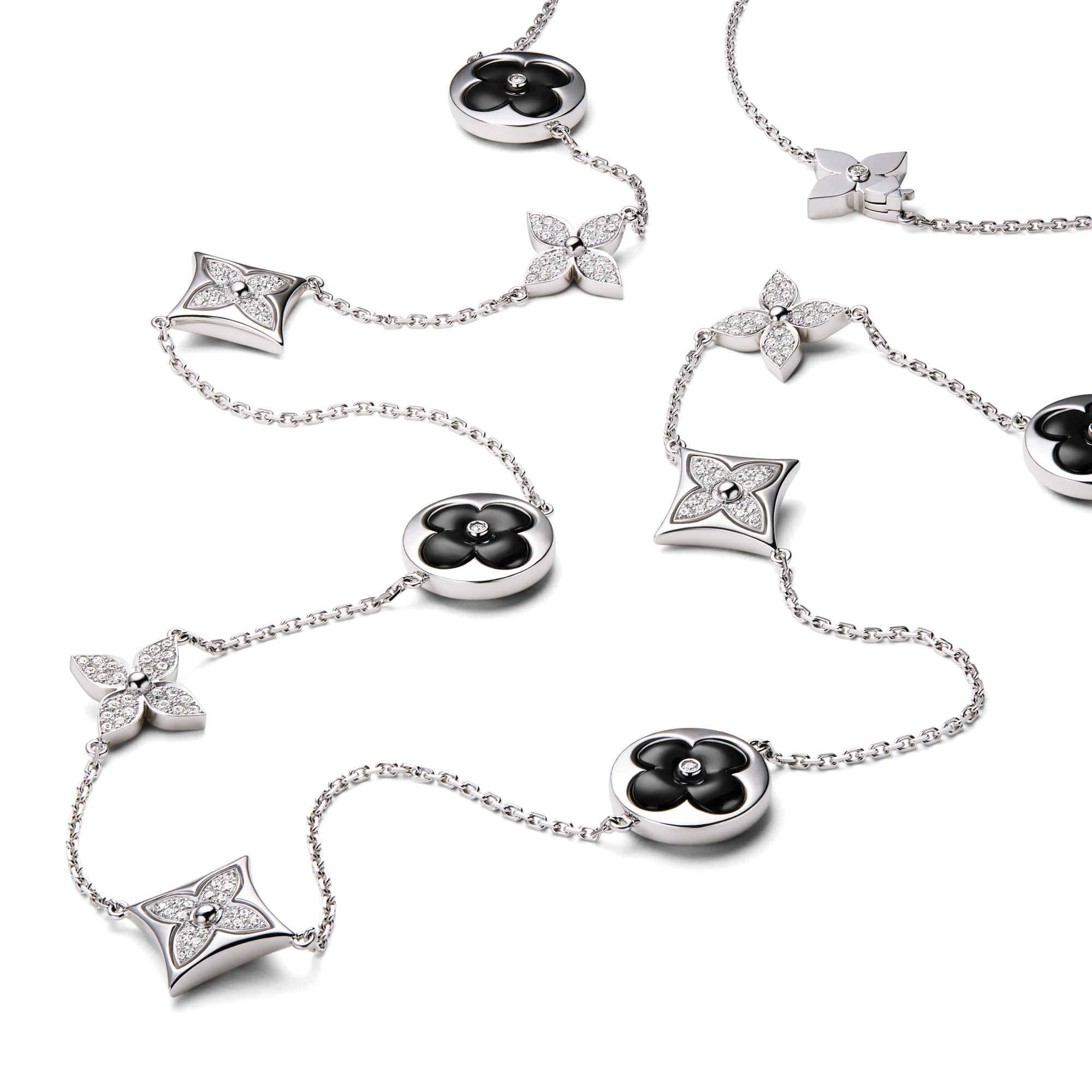Color Blossom Sautoir, White Gold, Onyx And Diamonds